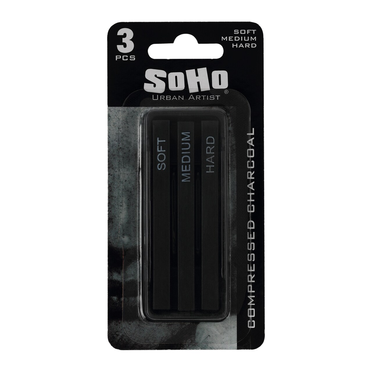 SoHo Urban Artist Compressed Charcoal Sticks, Assorted Pack of 3 - Soft, Medium, and Hard - for Charcoal Drawing and Charcoal Art, Perfect for Artists, Students & Professionals